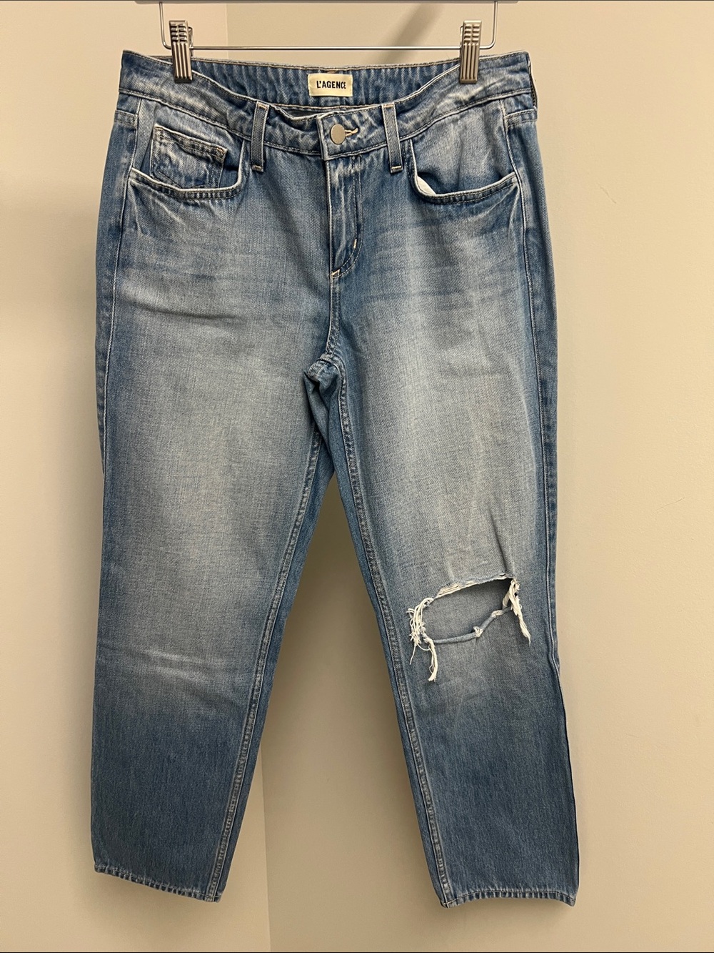 L'AGENCE Light Blue Distressed Boyfriend Jeans